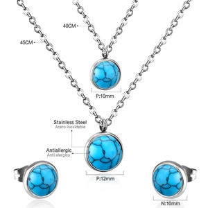 Guía detallada de tallas para el conjunto de collar y pendientes de acero con turquesa