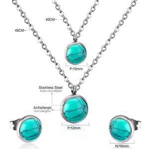 Mapa de tallas detallado del conjunto de joyas vintage de turquesa y acero inoxidable