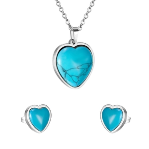 Juego de joyas vintage con collar de corazón y pendientes de turquesa