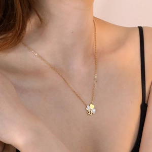 Four Leaf Clover Heart Pendant Necklace 304 Stainless Steel Zircon Pave Lucky Clavicle Chain For Women