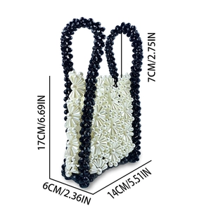 Detailed size specifications for the handmade floral beaded tote bag with dimensions in cm and inches