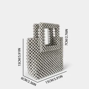 Detailed size specifications for handmade acrylic beaded handbag with silver ripple beads