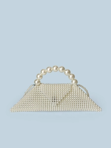 Triangle Artificial Pearl Beaded Handbag Faux Artificial Pearl Handmade Evening Bag For Women Elegant Wedding Party Purse With Shoulder Strap