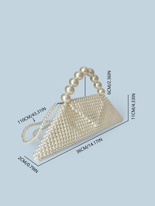 Unique triangular handmade pearl handbag with large bead handle and long strap dimensions