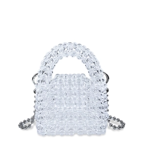 Mini borsa a tracolla con perline trasparenti e catena d'argento chic