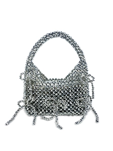 Sac à Main en Perles Tissées à la Main Argent Métallique Perles en Plastique Sac de Soirée pour Femmes Fête Mode Gland Petit Sac Fourre-Tout
