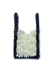 Handmade Beaded Handbag With Faux Artificial Pearl Daisy Flower Pattern Hollow Out Small Square Tote Bag Sweet Vintage For Women