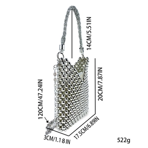 Detailed size specifications of the handmade silver pearl woven shoulder bag and chain strap