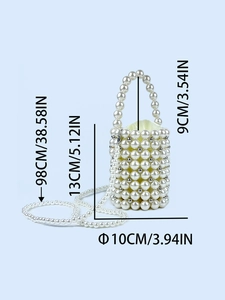 French handmade pearl beaded bucket bag with drawstring liner and crossbody strap