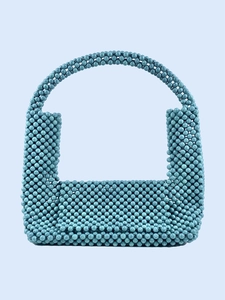 Handmade Beaded Handbag Retro Turquoise Marble Texture Plastic Beads Woven Flap Tote Bag For Women Summer Vacation