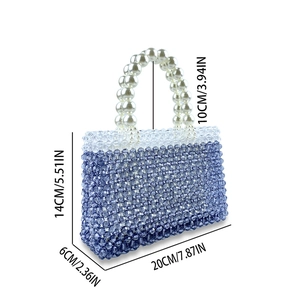 Detail of beaded square handbag with gradient beads, pearl handle and dimensions shown