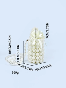 Detailed size specifications for a pearl bucket bag with dimensions and weight info