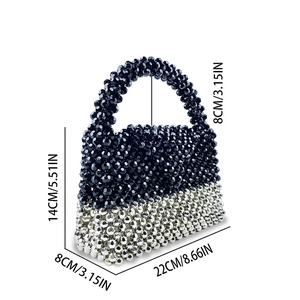 Detailed dimension guide for black and silver handmade beaded handbag with 22cm length
