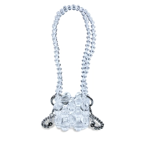 Mini borsa di perle acriliche trasparenti con catena in metallo argento e trama intrecciata