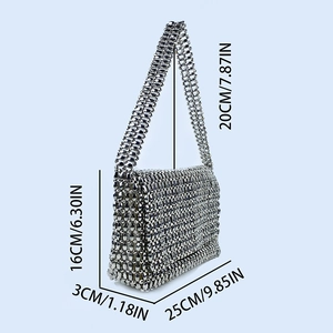 Silver beaded flap shoulder bag dimensions 25x16x3cm with metallic bead texture detail
