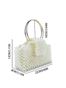 French vintage beaded evening bag with creamy pearls and golden circular handle