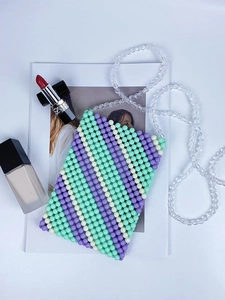 Handmade woven bead crossbody bag in candy colors with acrylic strap for summer outfits