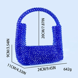 Detailliertes Größenmessdiagramm für die blau handgefertigte Perlen-Handtasche