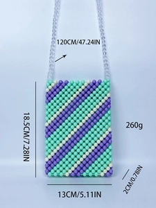 Handmade beaded crossbody phone bag with purple and mint green striped acrylic beads