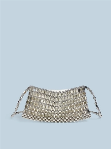 Silver Metal Beaded Crossbody Bag Handwoven Sequin Evening Pouch With Chain Strap Retro Sparkly For Women