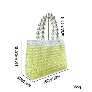 Detailed size specifications for handmade beaded handbag with pearl handle and dimensions