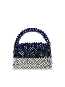 Handmade Beaded Handbag Plastic Woven Color Block Black Silver Elegant Evening Bag For Women Fashion Novelty