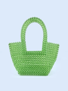 Handmade Acrylic Beaded Handbag Transparent Woven Clear Tote Bag Summer Fashion Portable Top Handle Purse For Women