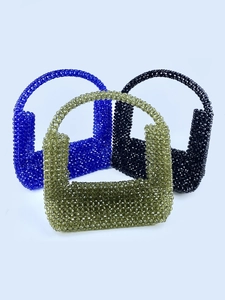 Perlen Handtasche Handgewebt Acryl Facettierte Perlen Quadratische Tote Für Frauen Tägliche Lässige Reise Party Vintage Stil