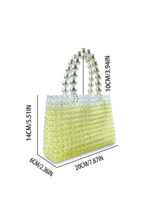 Handmade beaded handbag with pearl handle and yellow gradient finish with dimensions