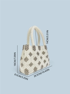 Handmade beaded handbag with diamond pattern pearls and high-capacity tote design