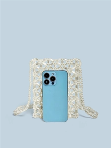 Borsa a tracolla fatta a mano con perle bianche e gialle per smartphone moderno