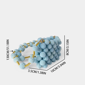 Mini blue beaded handmade bag with 130cm strap and dimensions 10x8x3.5cm for women