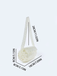 Detailed dimensions of handmade pearly beaded tote bag with 28cm handle drop length