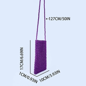 Dimensions du sac de téléphone en perles violettes avec bandoulière de 127 cm