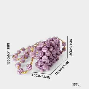 Detailed size specifications for handmade purple beaded grape bag with strap dimensions