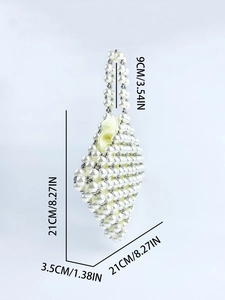 Detailed dimensions of the white acrylic pearl beaded handbag with inner lining