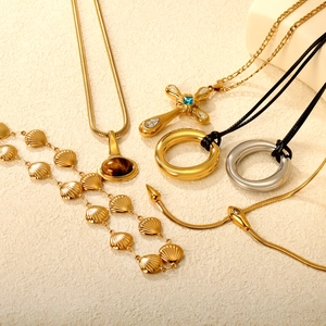 Collier En Acier Inoxydable Pendentif Rond Creux Croix Pierre Gemme Bleue Coquillage Serpent Oeil De Tigre Bijoux Femmes