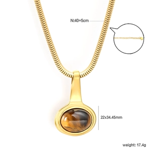 Collier chaîne serpent dorée avec pendentif œil de tigre ovale et extension ajustable