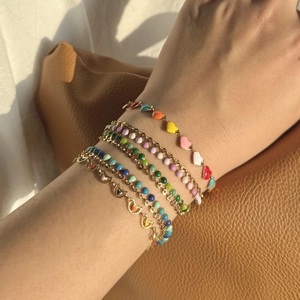 Buntes Emaille Armband Edelstahl Vergoldet Herz Blume Wassertropfen Anhänger Süßer Schmuck Für Damen