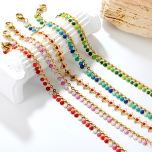 Böhmische goldene Edelstahlarmbänder Set mit bunten Emailleperlen und Karabinerverschluss