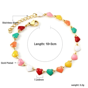 Buntes Herz-Armband aus 18k vergoldetem Edelstahl mit verstellbarem Karabinerverschluss