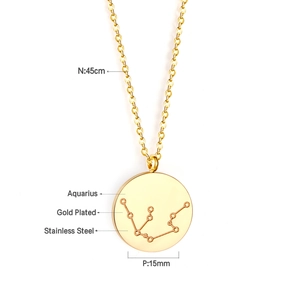 Détail macro du pendentif Verseau en acier doré de 45 cm avec un diamètre de 15 mm