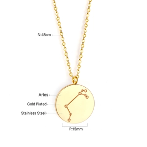 Détail du pendentif Bélier 15mm sur chaîne 45cm en acier inoxydable plaqué or 18K