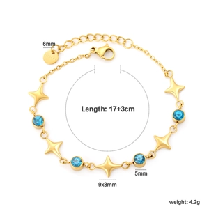 Dettaglio del bracciale a stella placcato oro 18k con zircone blu e specifiche del moschettone