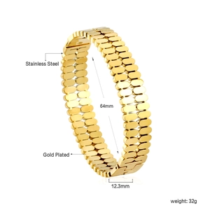 Détails du bracelet manchette en acier inoxydable doré style bracelet montre
