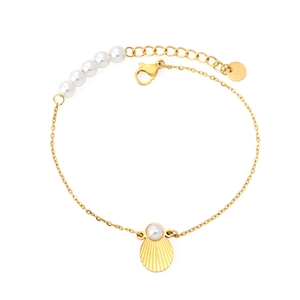 18k gold plated irregular sunflower shell pearl bracelet with adjustable chain