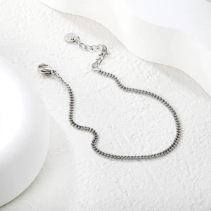 Minimalist silver double layer bead chain bracelet in stainless steel with lobster clasp