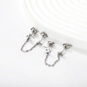 Silver stainless steel tassel chain earrings with crystal flower and star design for women