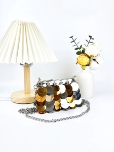 Mini gold and silver sequin chain bag with handmade metallic fish scale texture