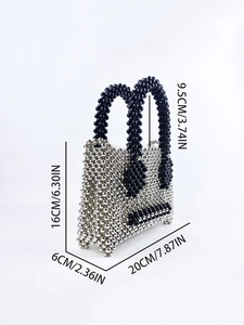 Detailed size specifications of the handmade silver and black beaded handbag structure